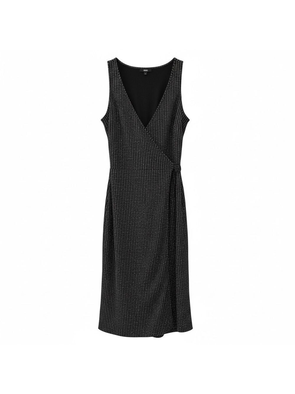 PAIGE Marina Wrap Dress Black Silver Lurex Pinstripe Midi Size Medium NWT - Picture 3 of 9